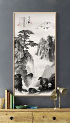 新中式意境水墨山水迎客松禅意玄关背景墙装饰画